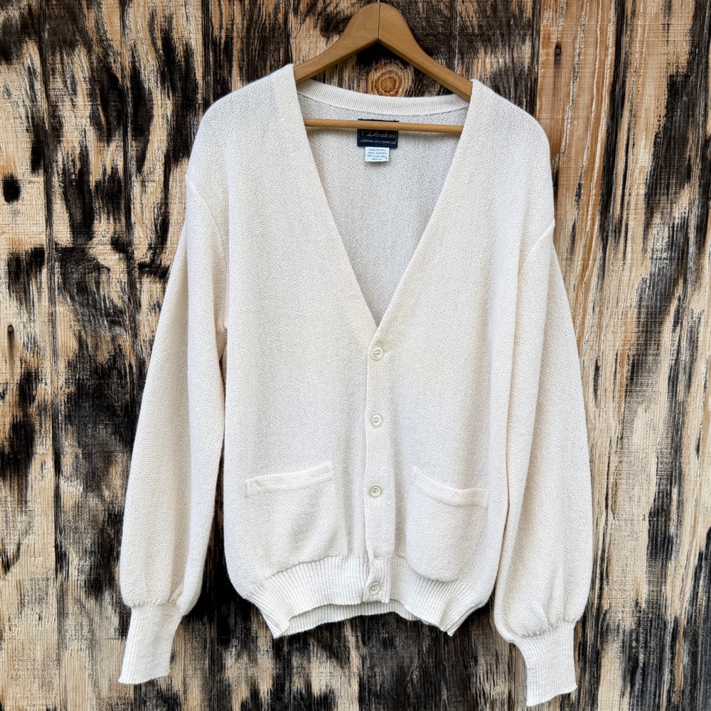 Vintage Alpaca Lightweight Breezy Cream Button-Front Cardigan Cottage Grandma